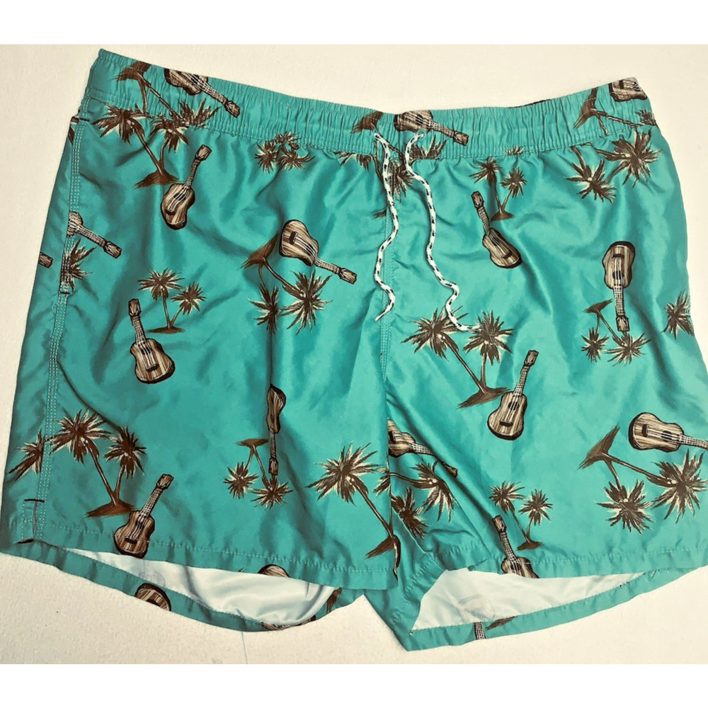 XXL Mens 5" Palm Ukekele Swim Trunks Goodfellow & Co Green Drawstring Pockets